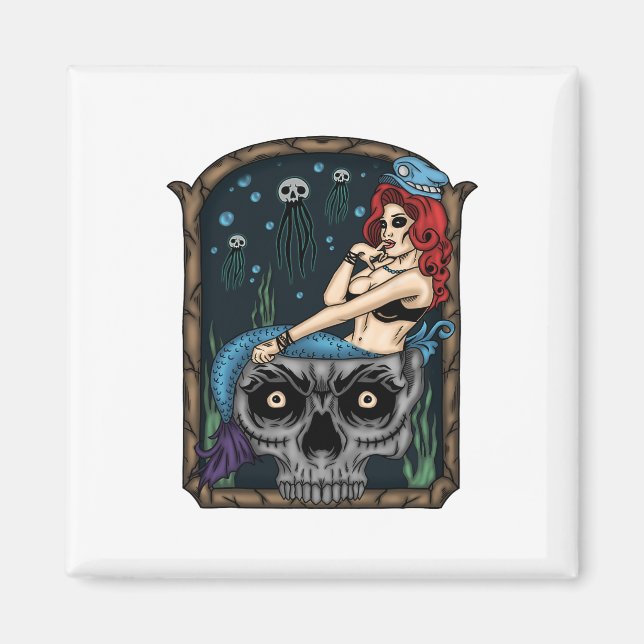Íman Spookeen Halloween Gótico Skull Mermaid (Frente)