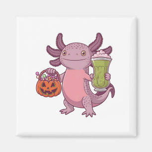 Íman Spooky Axolotl Segurando Matcha e Tratando Hallowe