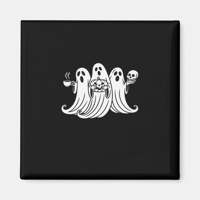 Íman Spooky Coffee Sipping Pumpkin Holding (Frente)