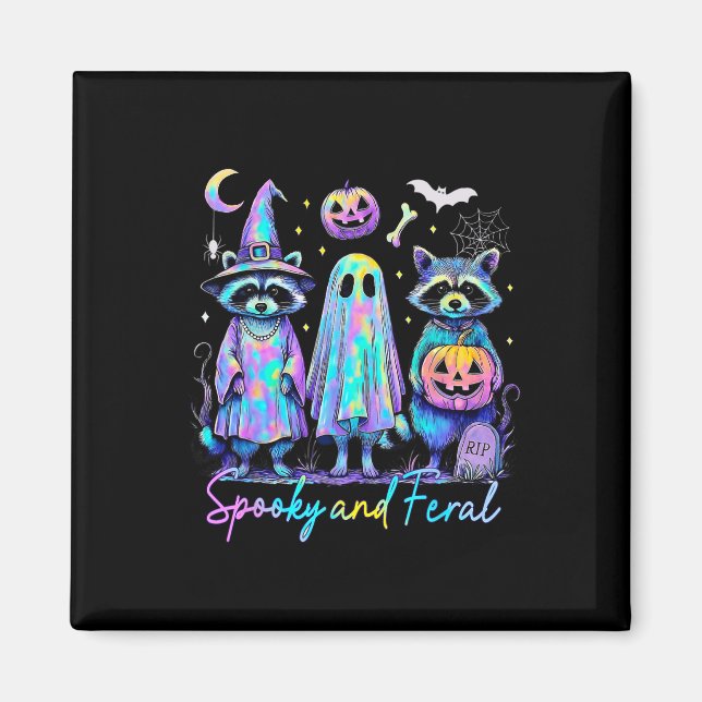 Íman Spooky E Feral Halloween Raccoon Witch Ghost Jac (Frente)