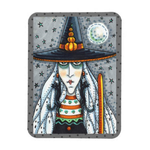 ÍMAN SPOOKY HALLOWEEN WITCH, VESTINDO JOIAS DE GATO NEG