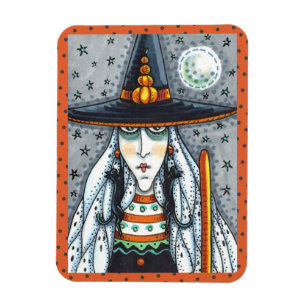 ÍMAN  SPOOKY HALLOWEEN WITCH, VESTINDO JOIAS DE GATO NEG