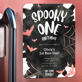 Íman "Spooky One Invitation Halloween Birthday Pink Bat