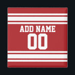 Íman Sports Jersey com seu nome e número<br><div class="desc">Cores Vermelhas e Brancas — Se você é dono de uma equipe de futebol de Fantasia,  faça seus próprios produtos e mostre aos seus amigos! Ou...  você joga futebol Segundo grau e quer uma lembrança? Esta design de camisa é perfeita para qualquer um que joga esportes.</div>