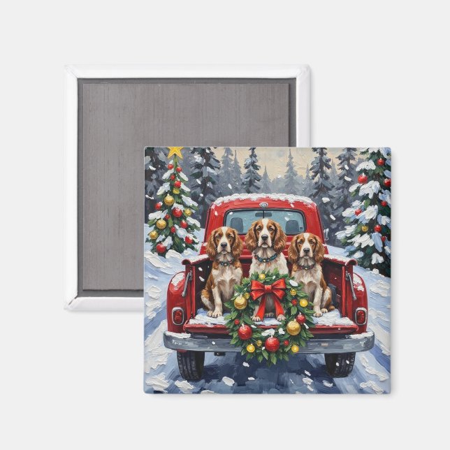 Íman Springer Spaniel Christmas Red Truck Holiday (Front/Back)