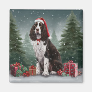 Íman Springer Spaniel Dog no Natal da Neve