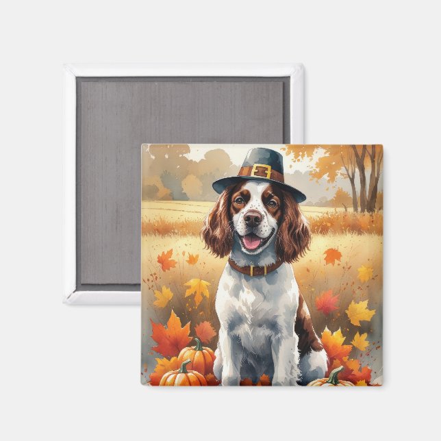 Íman Springer Spaniel em Folhas de Outono Arte de Ação  (Front/Back)