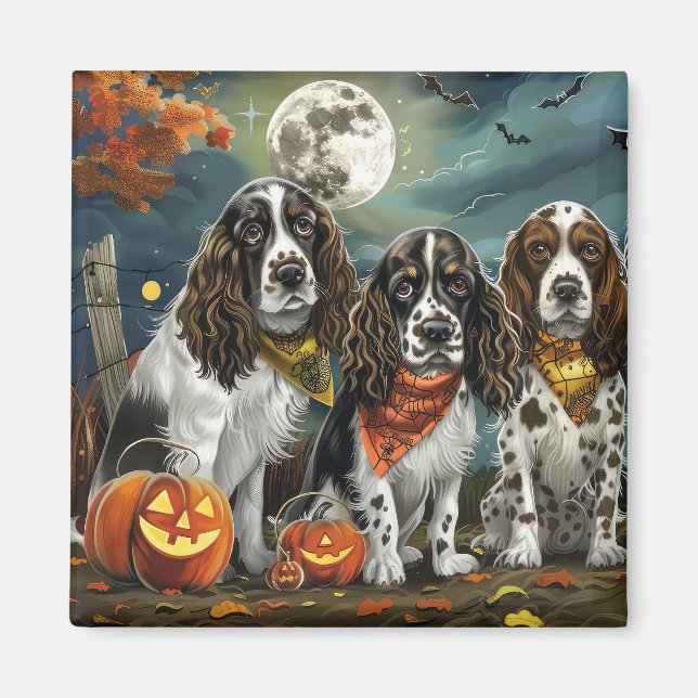Íman Springer Spaniel Halloween Assustador (Frente)