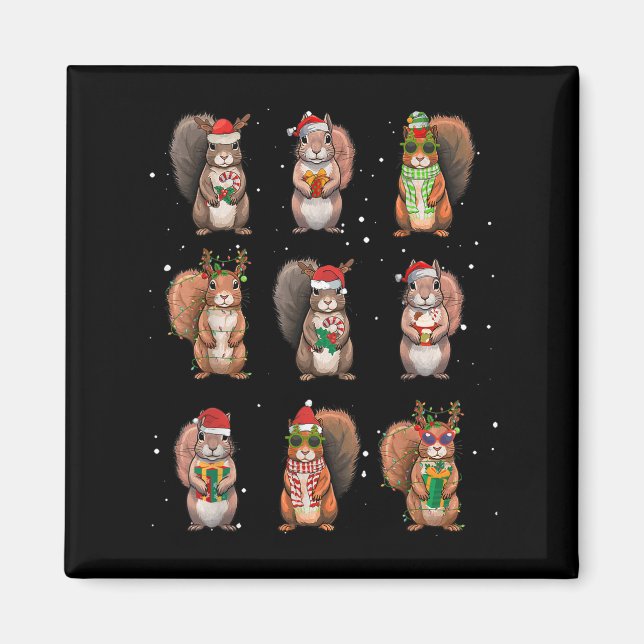 Íman Squirrels Christmas Lights Decor Funny Squirrel Lo (Frente)