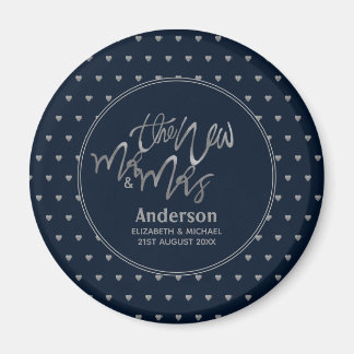 Íman Sr. e Sra. Marinho de Casamento Blue Silver Hearts