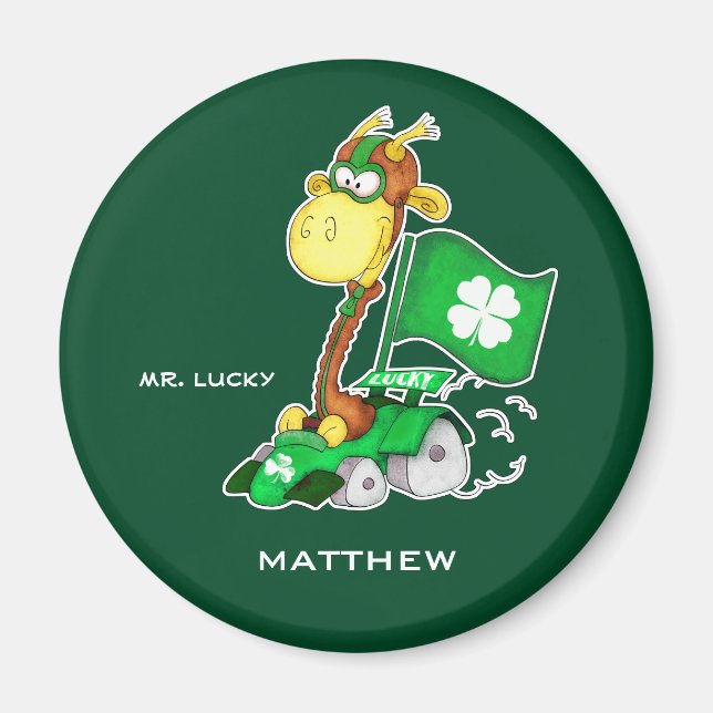 Íman Sr. Lucky. Rua girafa engraçada.Personalização do  (Frente)