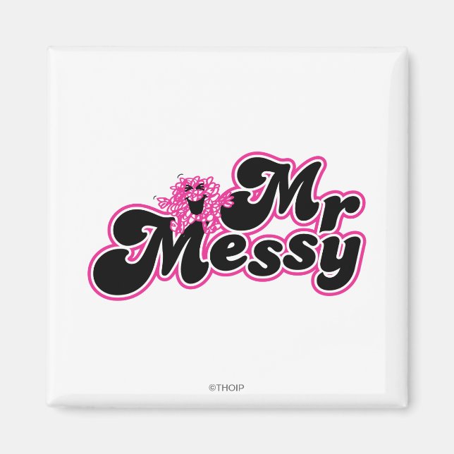 Íman Sr. Messy | Grandes letras pretas e rosa (Frente)
