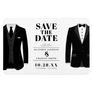 Íman Sr. & Mr. Modern Black Wedding Tux - Salvar a Data