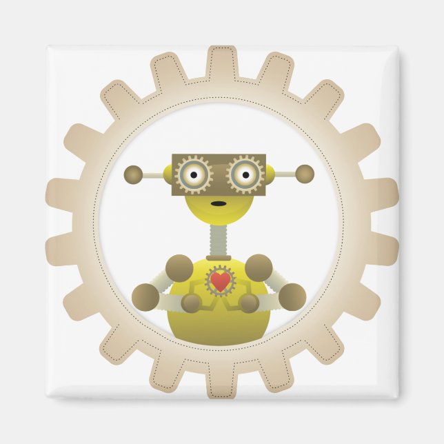Íman Sr. Robot com Steampunk Gear Heart Magnet (Frente)