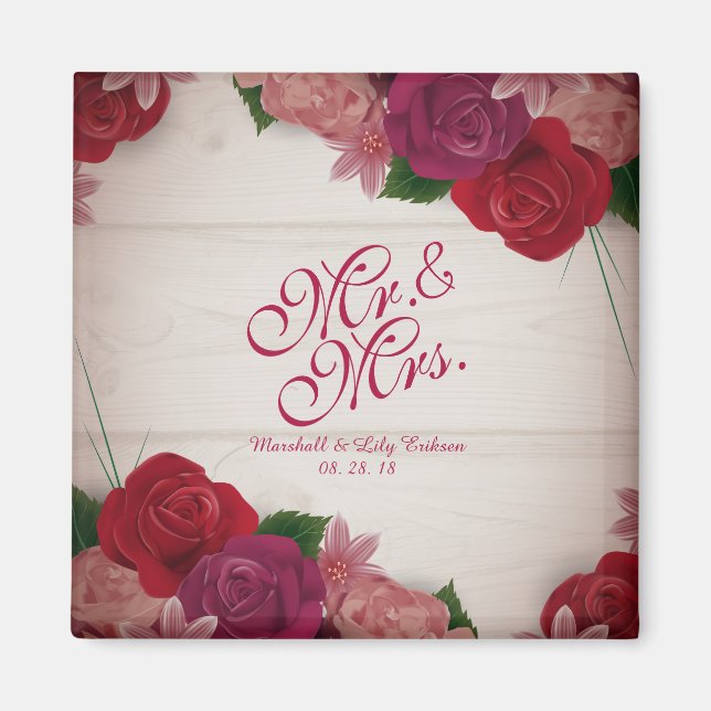 Íman Sr. & Sra. Elegant Floral Wedding Magnet (Frente)
