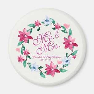 Íman Sr. & Sra. Elegant Floral Wedding Magnet