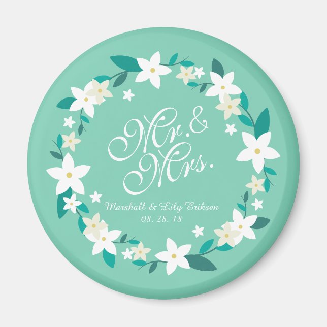Íman Sr. & Sra. Elegant Floral Wedding | Magnet (Frente)