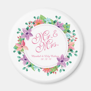 Íman Sr. & Sra. Elegant Floral Wedding Magnet