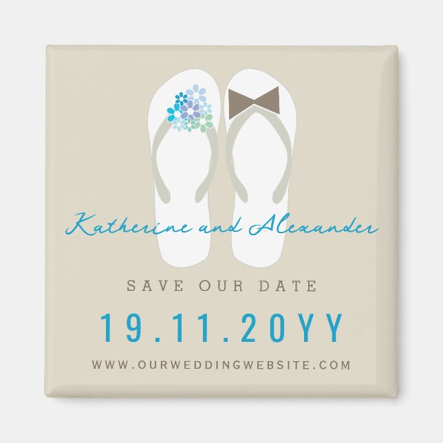 Íman Sr & Sra Flip Flops Casamento na Praia Salve a Dat (Frente)