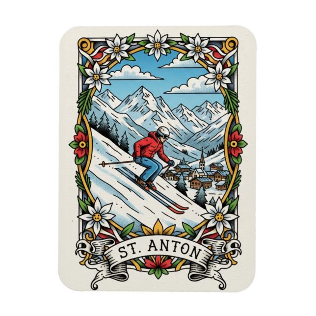 Íman St. Anton Áustria Esquiador Esquiando (Vertical)
