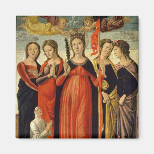 Íman St Ursula e quatro santos (tempera no painel)