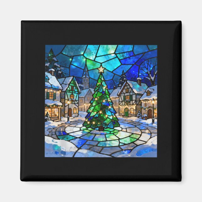 Íman Stained Gl Christmas Tree Winter Village Holiday A (Frente)