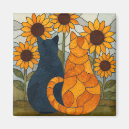 Íman Stained Glass Cats and Sunflowers Art Design