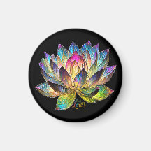 Stained Glass Colorful Lotus Flower on Black