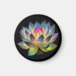 Íman Stained Glass Colorful Lotus Flower on Black