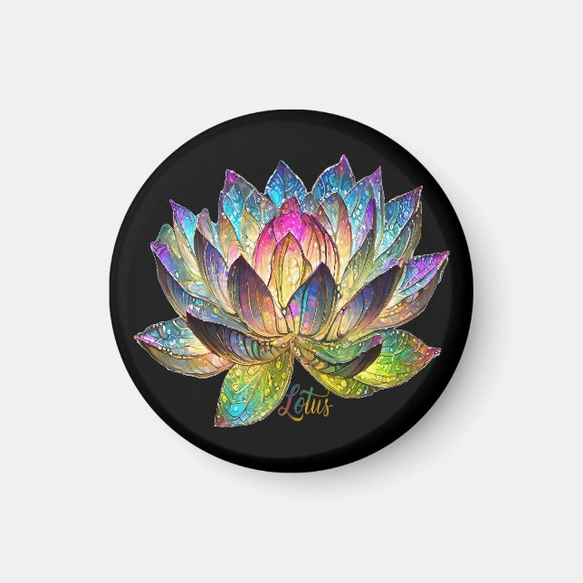 Íman Stained Glass Colorful Lotus Flower on Black (Frente)