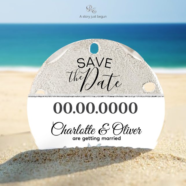 Íman Starfish Beach Salve o Magnet da Data Costeira (Close-up of the Starfish Beach Dream Wedding Save the Date Magnet displayed in the sand.)