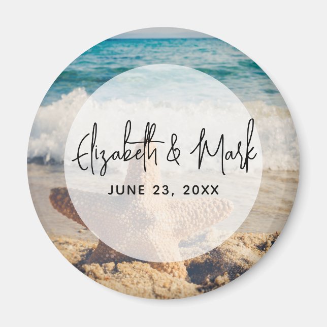 Íman Starfish em um casamento com fotos de Sandy Beach (Frente)