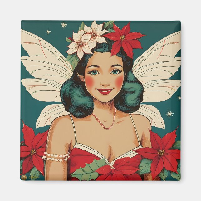 Íman Starlet de Pin-Up de Natal Tropical de Retro (Frente)