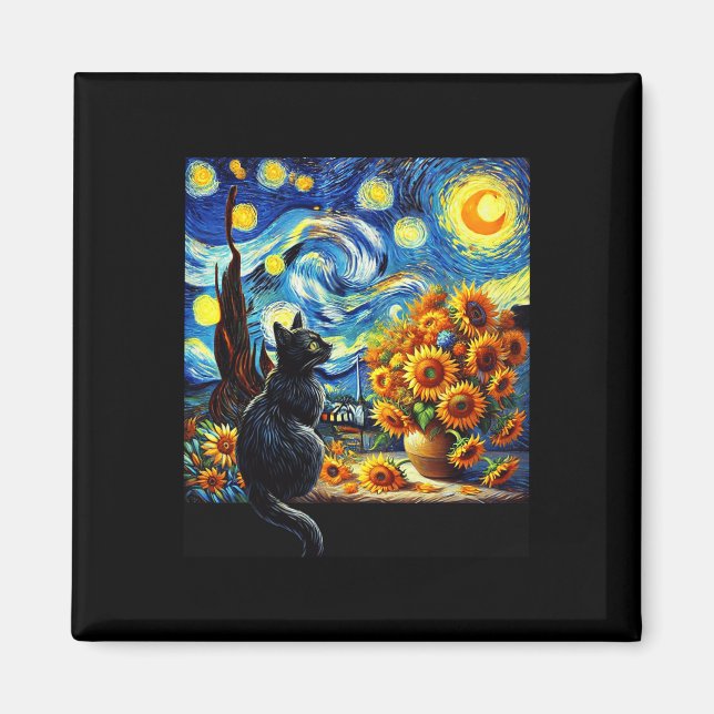 Íman Starnight Vincent Van Gogh Sunflower Cat Lover (Frente)