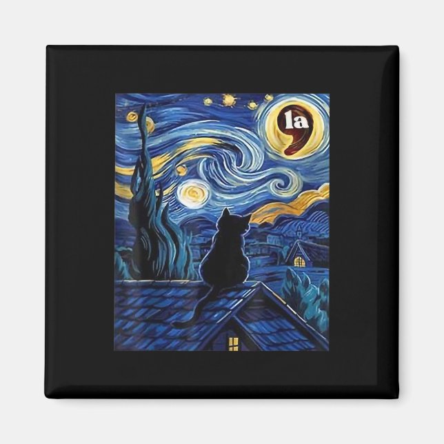 Íman Starry Night Black Cat Comma La Kamala Harris (Frente)