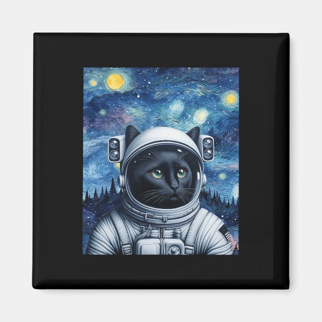 Íman Starry Night Cosmic Cat Astronauta Art (Frente)