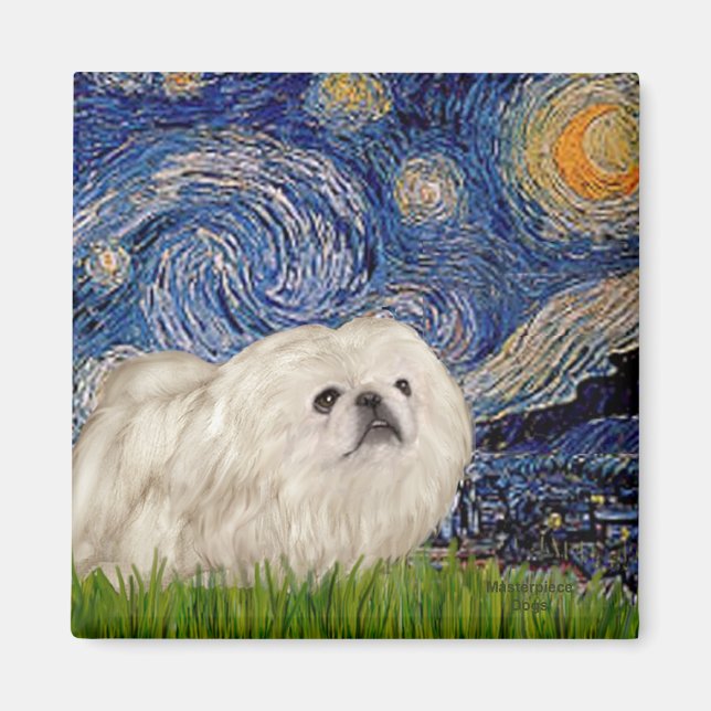 Íman Starry Night - Pekingese Branco 4 (Frente)