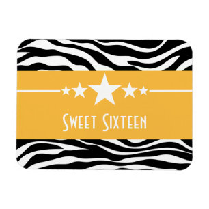 Íman Stars Zebra Print Sweet 16 Magnet, amarelo