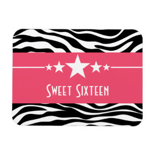 Íman Stars Zebra Print Sweet 16 Magnet, rosa
