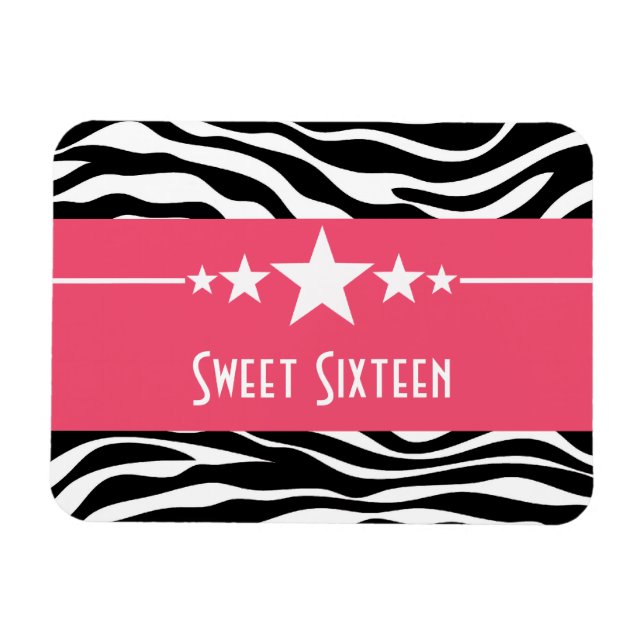 Íman Stars Zebra Print Sweet 16 Magnet, rosa (Horizontal)