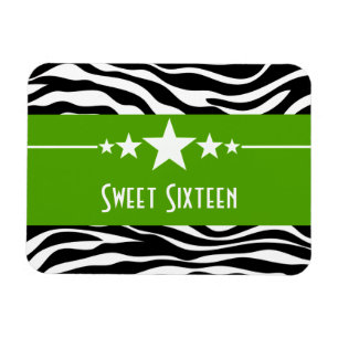Íman Stars Zebra Print Sweet 16 Magnet, Verde