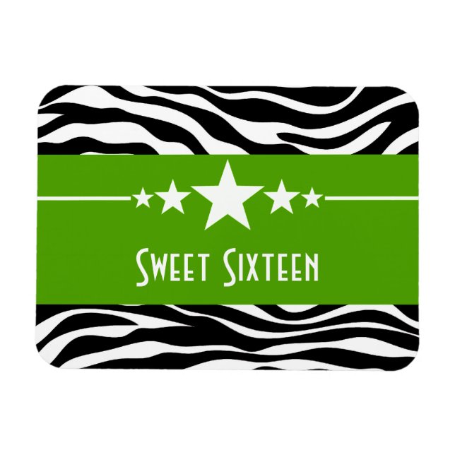 Íman Stars Zebra Print Sweet 16 Magnet, Verde (Horizontal)