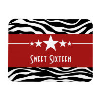 Stars Zebra Print Sweet 16 Magnet, Vermelho
