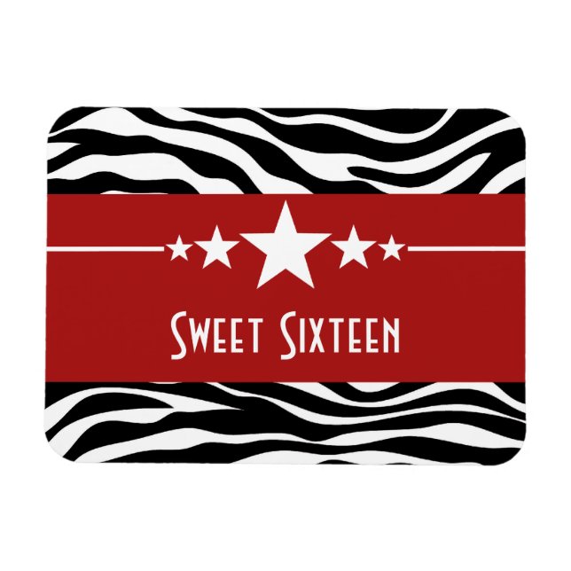 Íman Stars Zebra Print Sweet 16 Magnet, Vermelho (Horizontal)