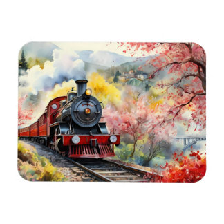 Íman Steam Train Dreams Landscape Watercolour Artwork j