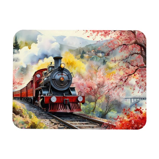 Íman Steam Train Dreams Landscape Watercolour Artwork j (Horizontal)