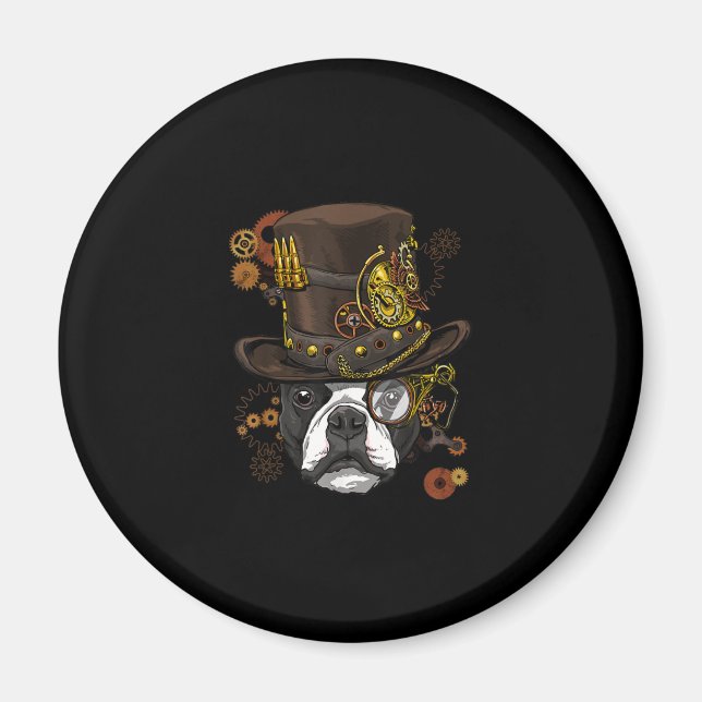 Íman Steampunk Boston Terrier Camiseta de cão Steampunk (Frente)