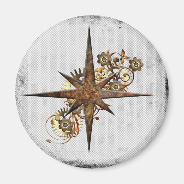 Íman Steampunk Compass Star Grunge (Frente)