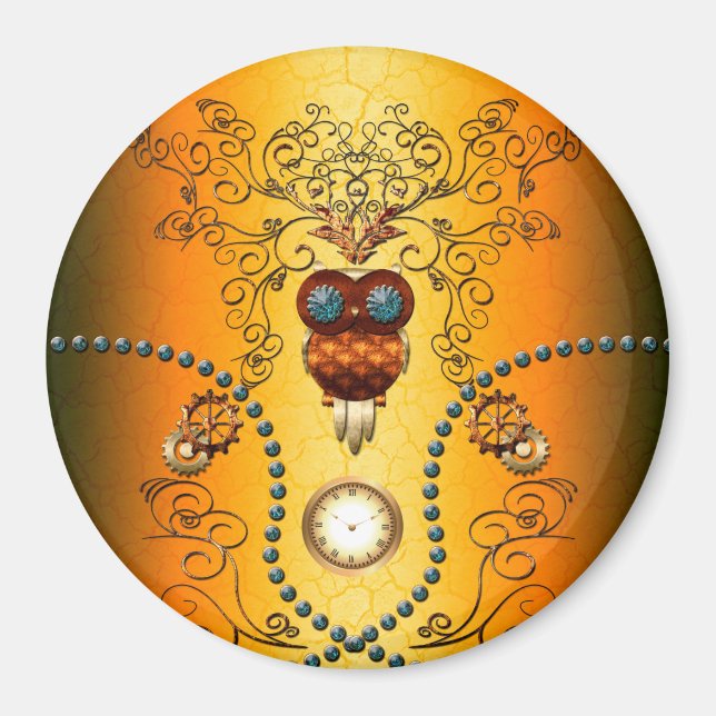 Íman Steampunk, coruja fofa (Frente)