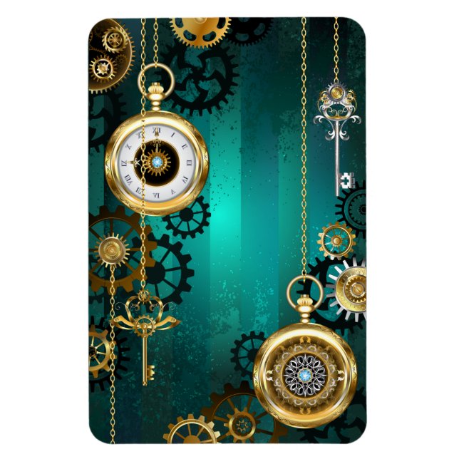 Íman Steampunk Jewelry Watch em um fundo verde (Vertical)